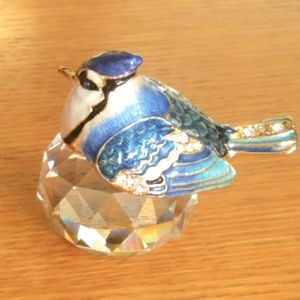 Cloisonné Enamel Blue Jay On Lead Crystal Base